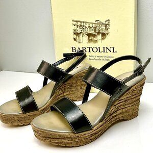 Bartolini Handmade Leather Platform Wedge Sandals Ankle Strap Size IT 38